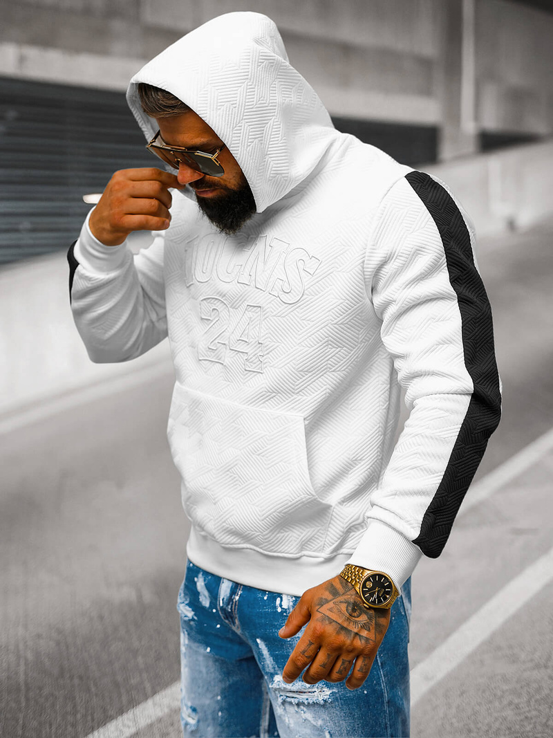 Ανδρικό Φούτερ με Κουκούλα λευκό OZONEE JS/3B579