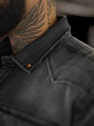 Ανδρικό τζιν πουκάμισο γραφίτη OZONEE O/51413