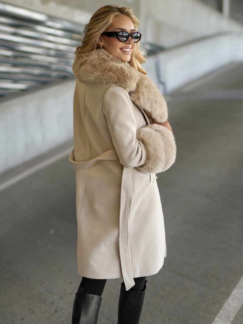 Γυναικείο παλτό eκρού OZONEE JS/61M8509/280