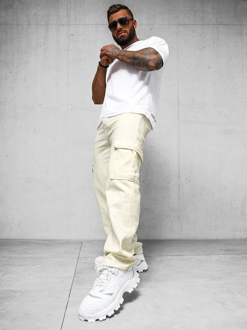 Ανδρικό παντελόνι eκρού OZONEE DO/4001