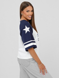 Γυναικείο μπλουζάκι ασπρό-ναυτικό μπλε OZONEE JS/R62493