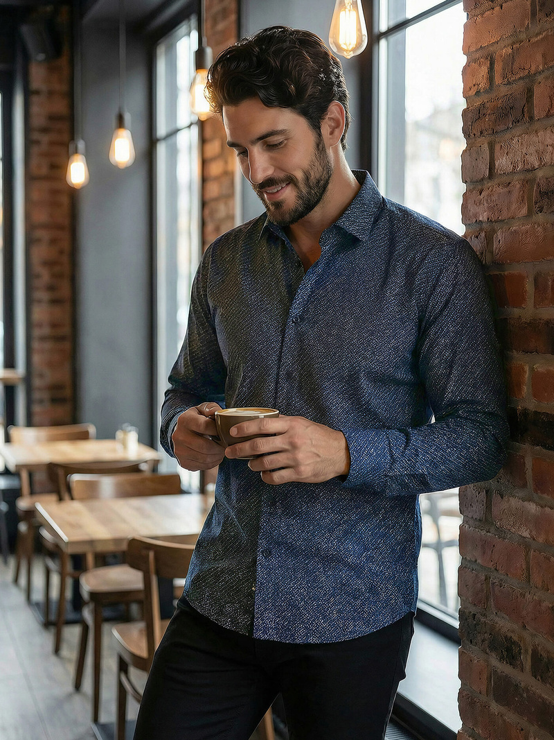 Ανδρικό πουκάμισο ναυτικό μπλε OZONEE V/V186Z