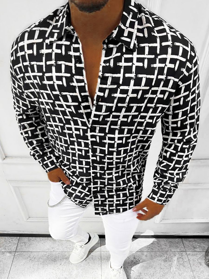 Ανδρικό πουκάμισο μαύρο άσπρο OZONEE E/9000/2