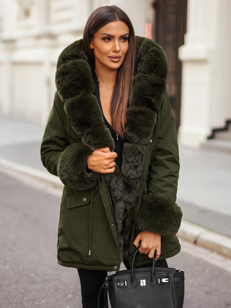 Γυναικείο χειμερινό μπουφάν Πράσινος OZONEE JS/16M9062/136Z