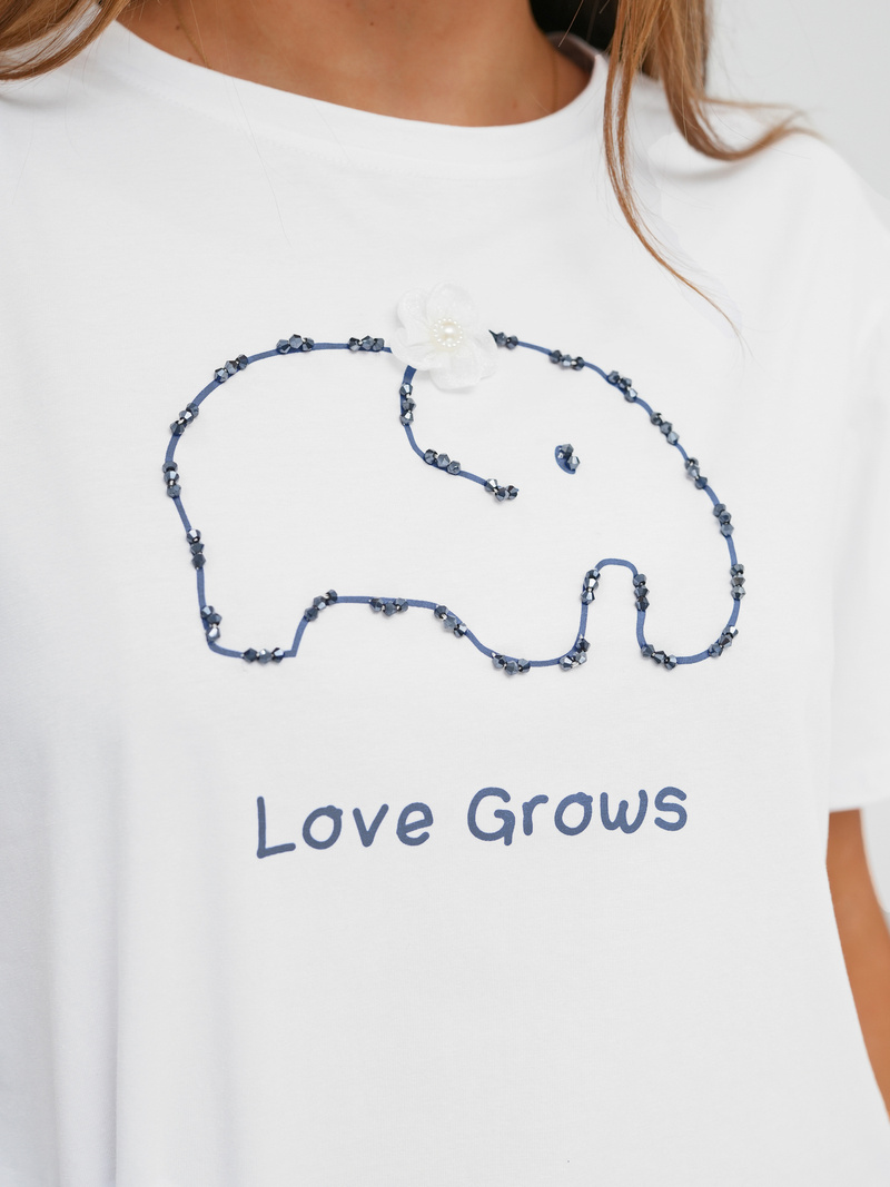 Γυναικείο μπλουζάκι ασπρό-μπλε OZONEE JS/RJ77247