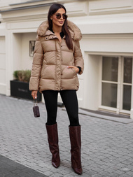 Γυναικείο χειμερινό μπουφάν kαμήλα OZONEE JS/5M3256/84