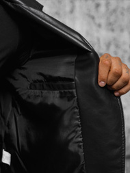 Ανδρικό δερμάτινο μπουφάν μαύρο OZONEE JS/11Z8056