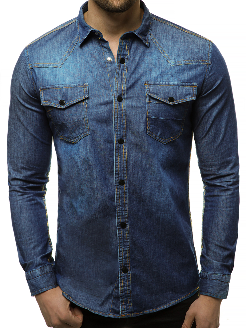 Ανδρικό τζιν πουκάμισο σκούρο-μπλε OZONEE R/3053