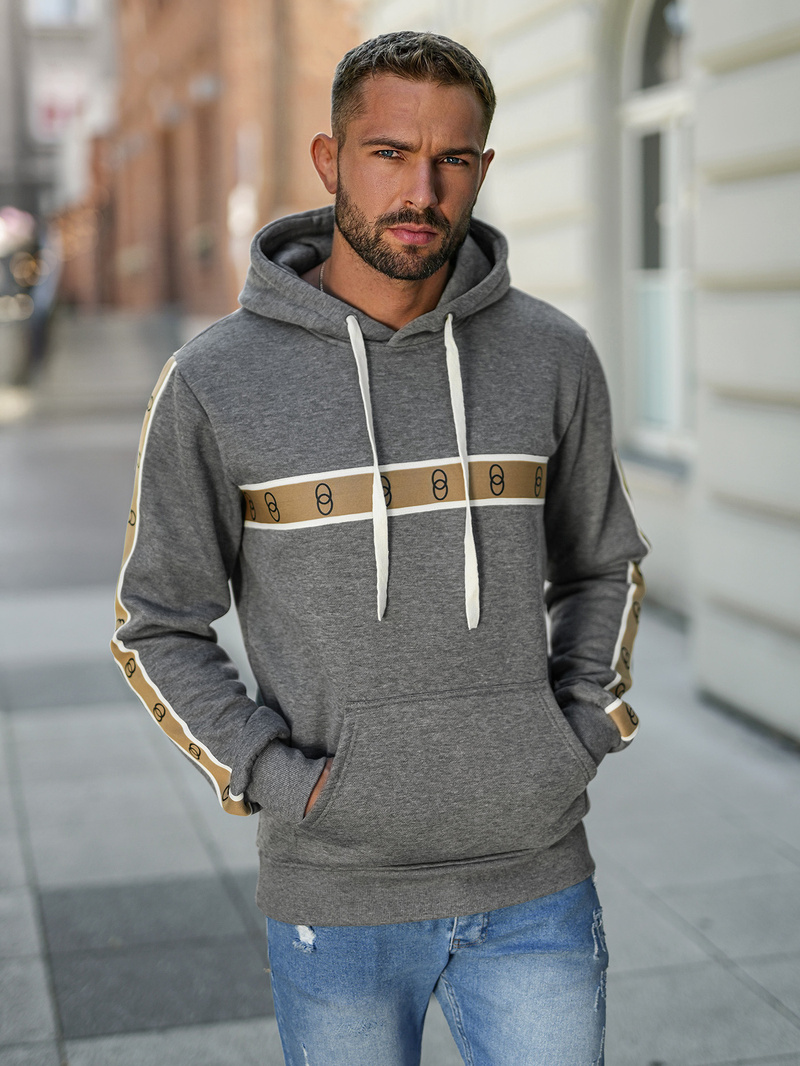 Ανδρικό Φούτερ με Κουκούλα γραφίτη OZONEE JS/8B1729/5