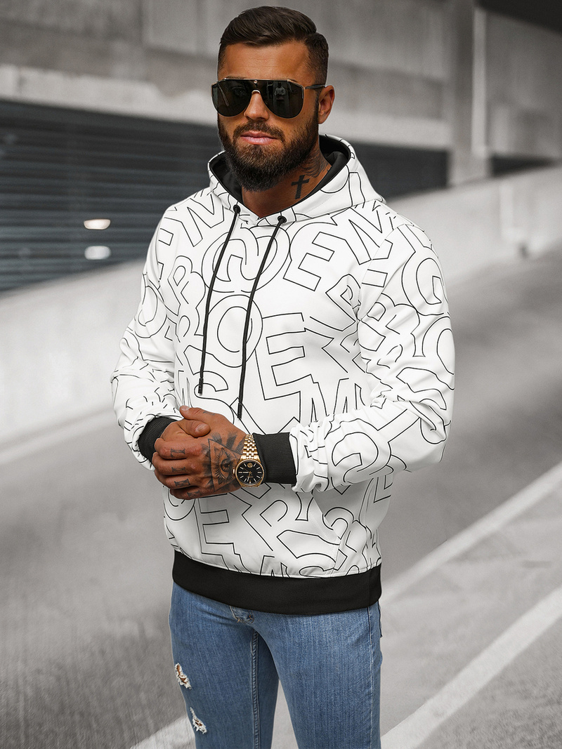 Ανδρικό Φούτερ με Kουκούλα λευκό OZONEE JS/8B1232/1