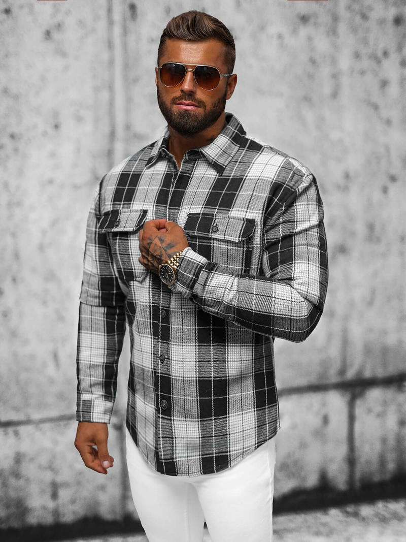 Ανδρικό πουκάμισο μαύρο OZONEE NB/MC727N