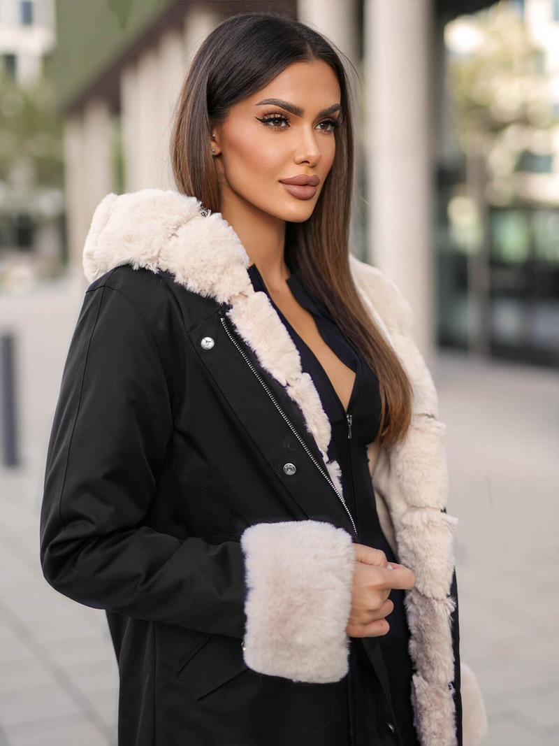 Γυναικείο χειμερινό μπουφάν mαύρος OZONEE JS/M763/392Z