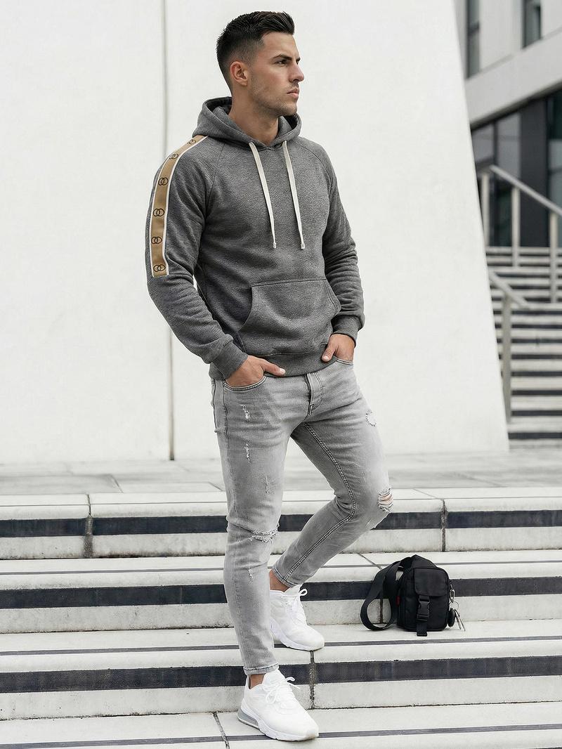 Ανδρικό Φούτερ με Κουκούλα γραφίτη OZONEE JS/8B1730/5Z