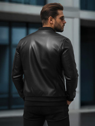 Ανδρικό δερμάτινο μπουφάν μαύρο OZONEE JS/11Z8015Z