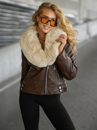 Γυναικείο δερμάτινο μπουφάν Σοκολάτα OZONEE JS/61M8508/158