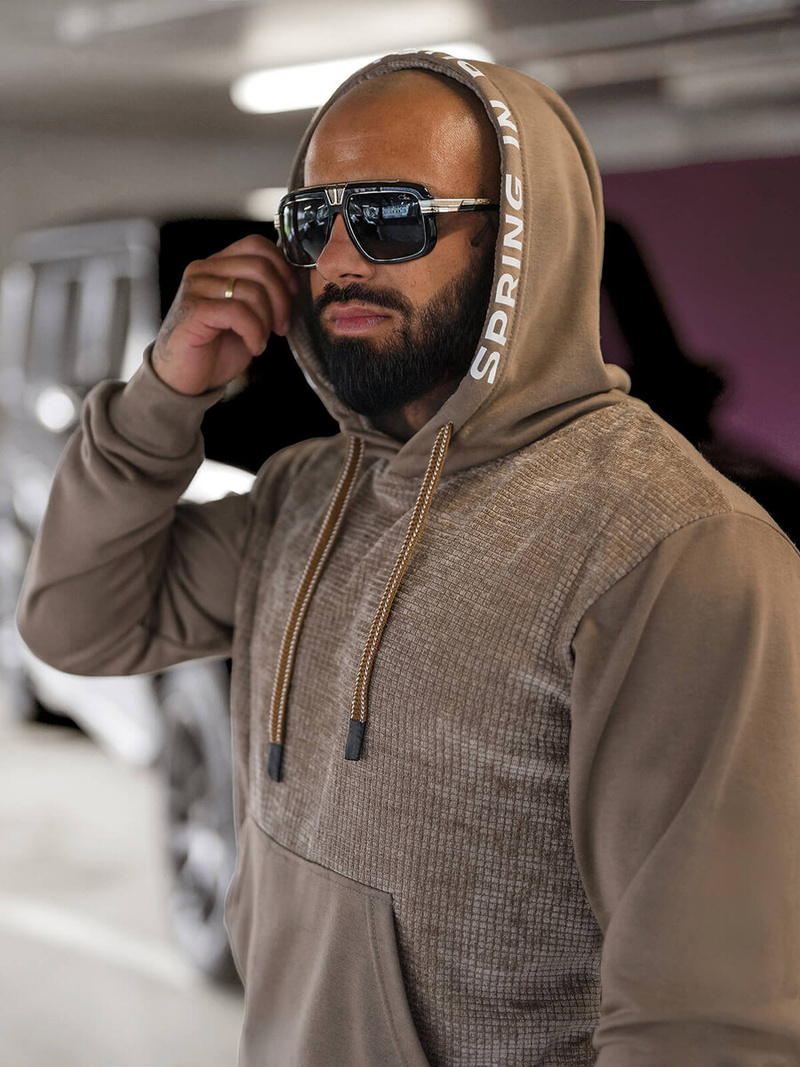 Ανδρικό Φούτερ με kουκούλα Σκούρο μπεζ OZONEE O/3C505