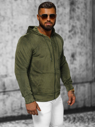 Ανδρικό βελούδινο Φούτερ με Kουκούλα Xακί OZONEE JS/8B1168/29