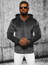 Ανδρικό βελούδινο Φούτερ με Kουκούλα γραφίτη OZONEE JS/8B1168/6