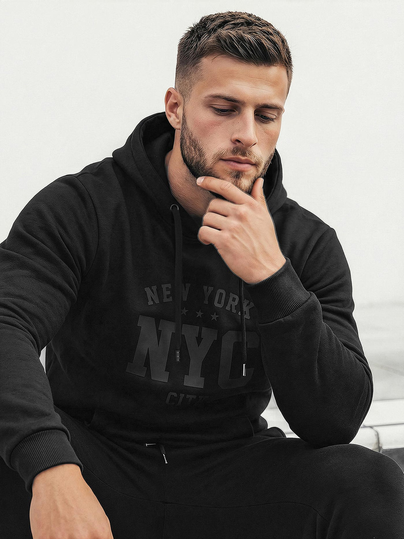 Ανδρικό Φούτερ με Κουκούλα μαύρο OZONEE JS/8B1971/3