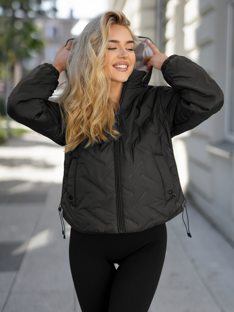 Γυναικείο μπουφάν μαύρο-μπεζ OZONEE JS/16M9315/392B