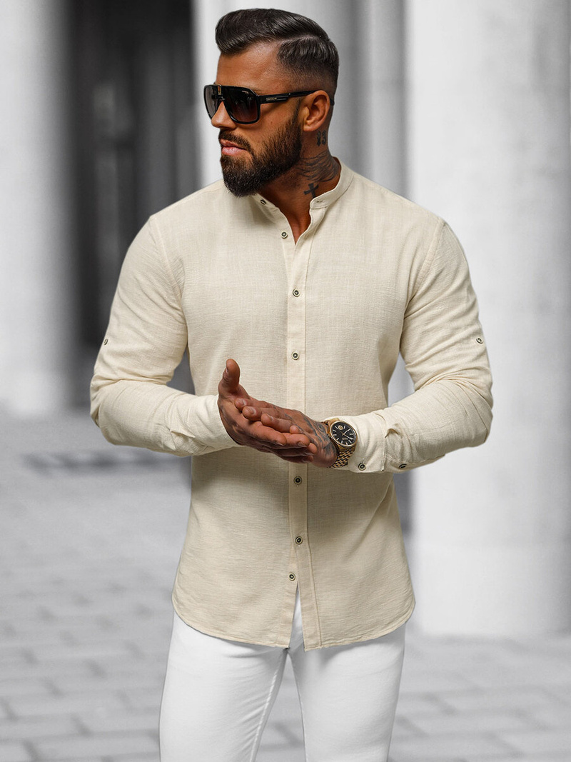 Ανδρικό πουκάμισο μπεζ OZONEE O/V88