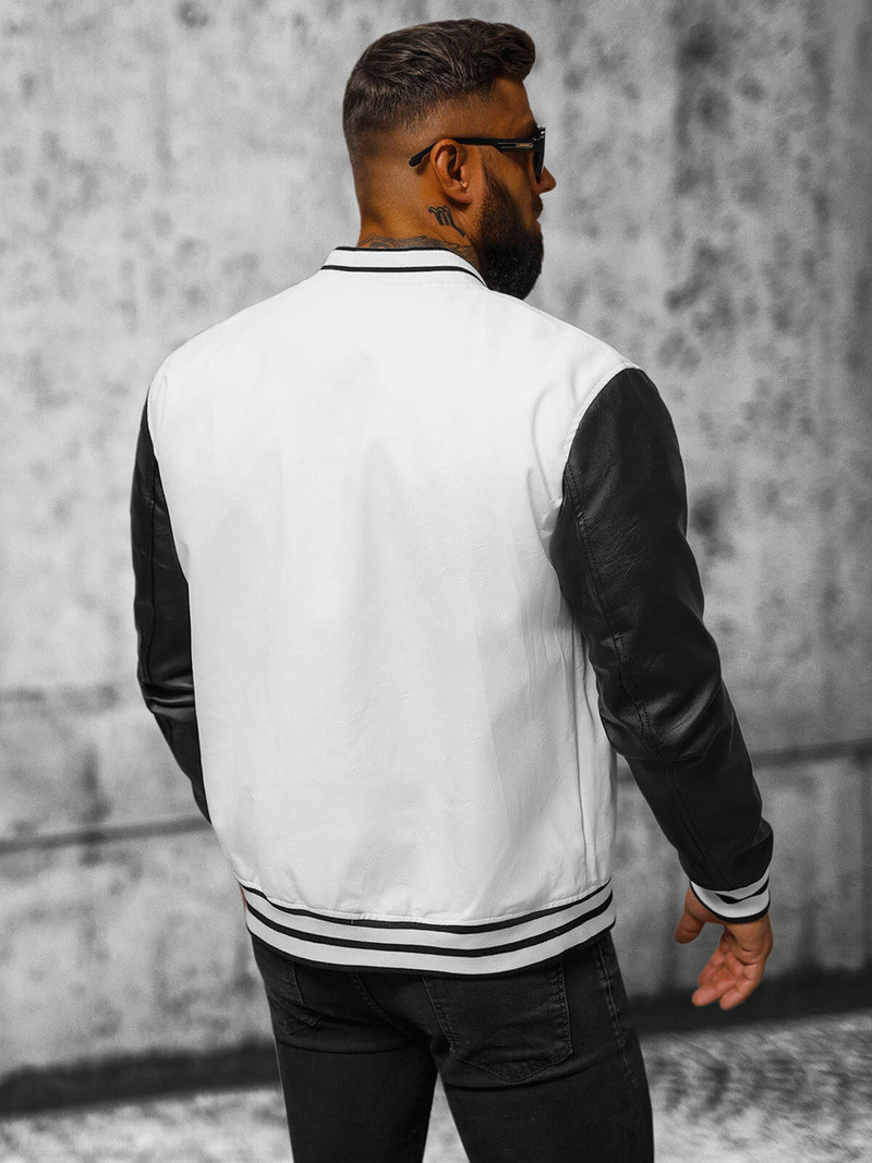 Ανδρικό δερμάτινο μπουφάν Λευκό και άσπρο OZONEE JS/11Z8068