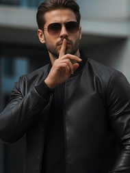 Ανδρικό δερμάτινο μπουφάν μαύρο OZONEE JS/11Z8015Z