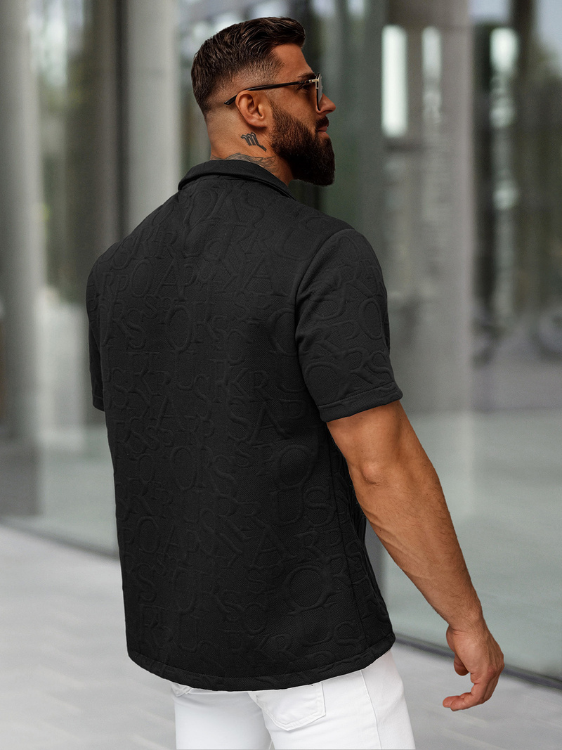 Ανδρικό πουκάμισο με κοντό μανίκι μαύρο OZONEE O/B2256