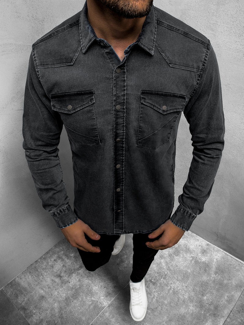 Ανδρικό τζιν πουκάμισο μαύρο OZONEE O/3444Z