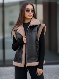 Γυναικείο δερμάτινο αμάνικο μπουφάν μαύρο OZONEE JS/61M8503/392Z