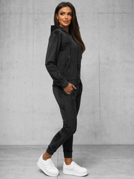 Γυναικείο βελούδινο σετ φόρμας μαύρο OZONEE JS/8C1176/3Z