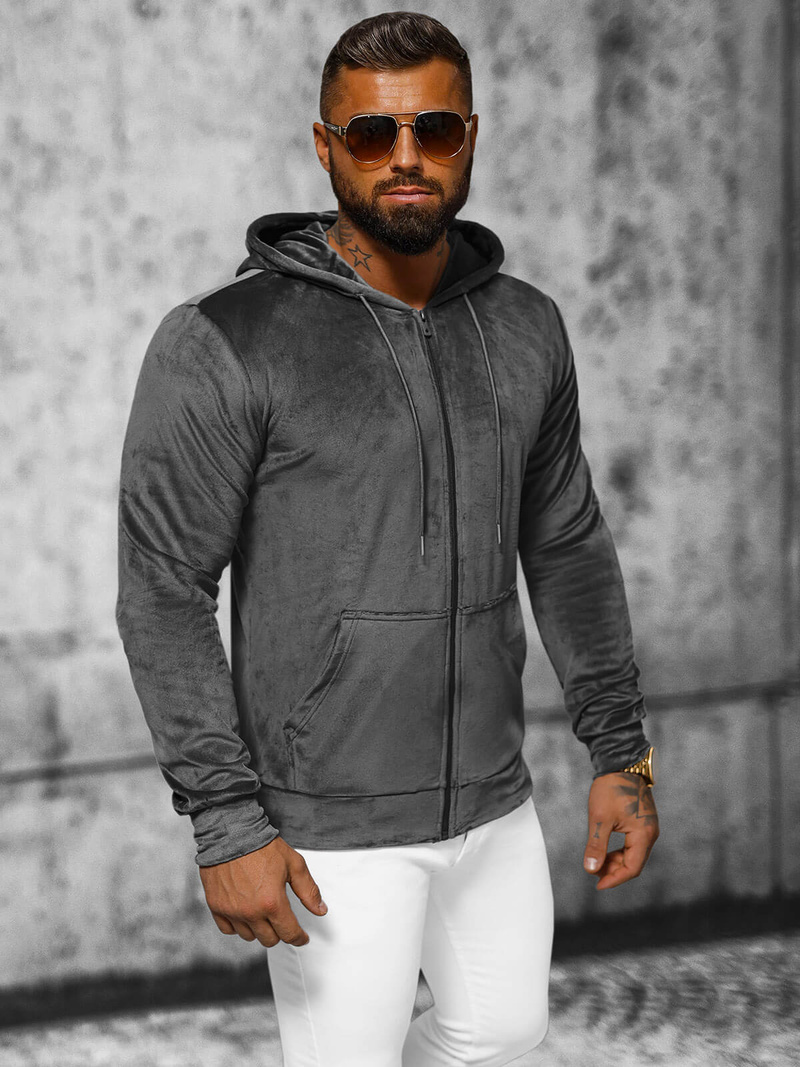 Ανδρικό βελούδινο Φούτερ με Kουκούλα γραφίτη OZONEE JS/8B1168/6