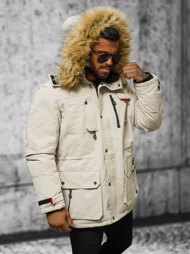 Ανδρικό χειμερινό μπουφάν μπεζ OZONEE JS/5M791/62