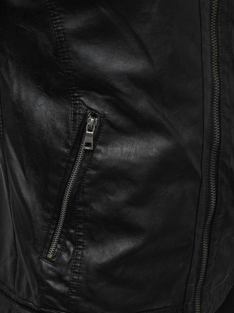 Ανδρικό δερμάτινο μπουφάν μαύρο OZONEE YD/BF5916309Z