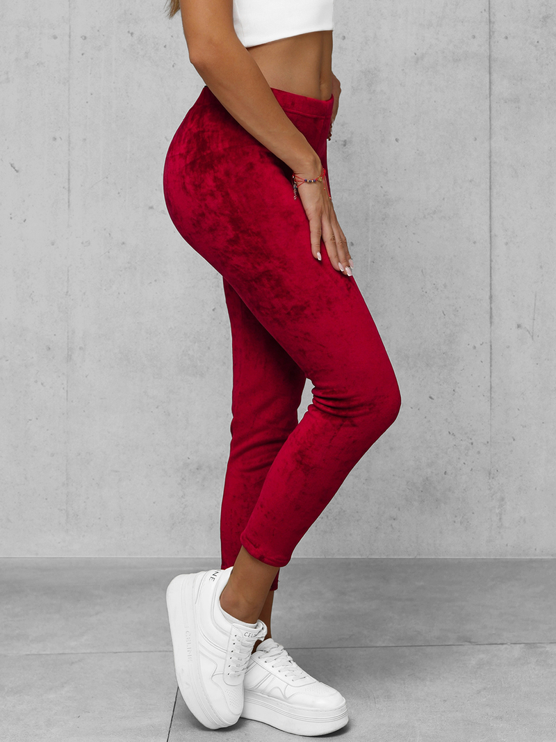 Γυναικείο βελούδινο παντελόνι φόρμας μπορντό OZONEE JS/92K521/35