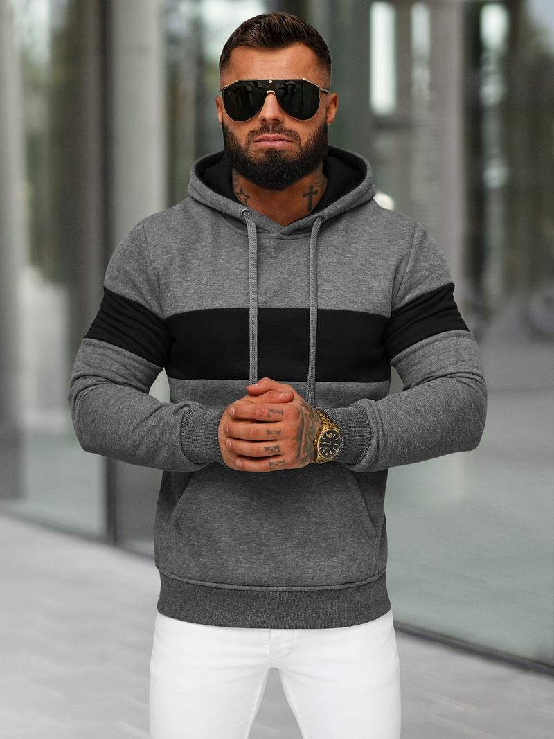 Ανδρικό Φούτερ με Κουκούλα γραφίτη OZONEE JS/8B1316/5