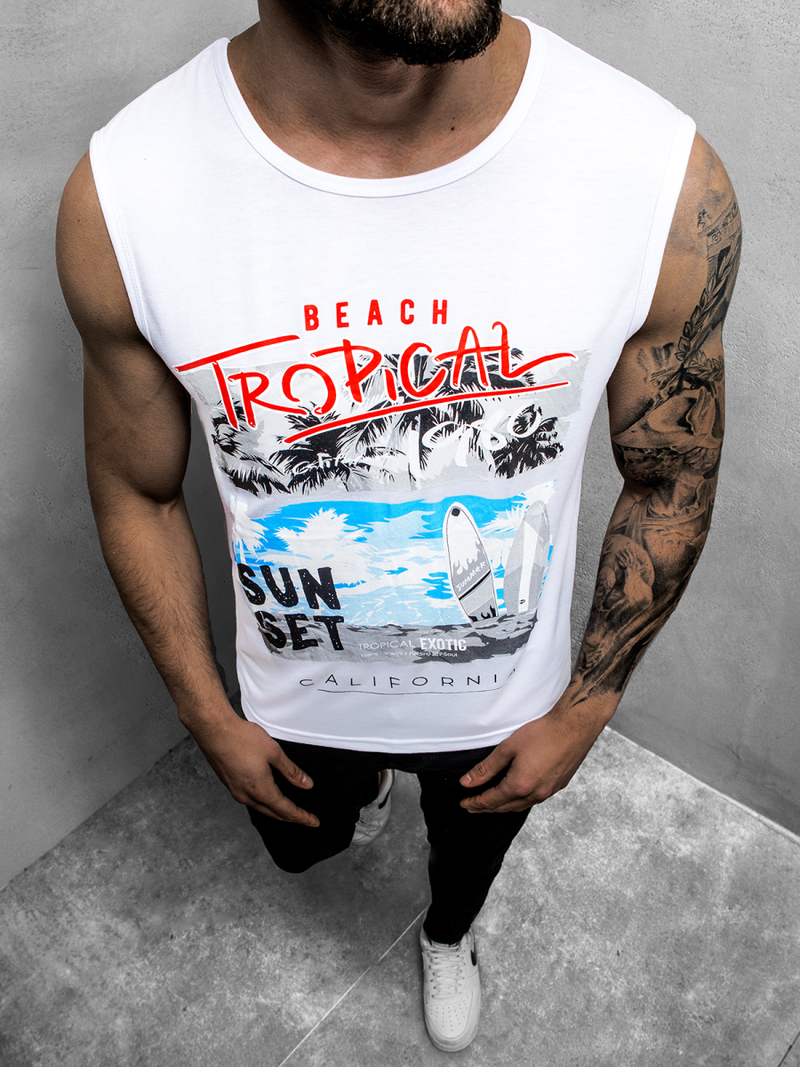 Ανδρικό αμάνικο μπλουζάκι λευκό OZONEE JS/KS2073