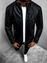 Ανδρικό δερμάτινο μπουφάν μαύρο OZONEE YD/BF5916309Z