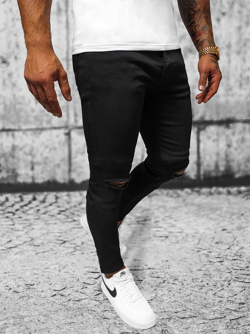 Ανδρικό τζιν παντελόνι mαύρος OZONEE E/5391/02