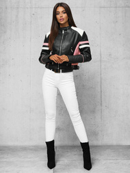 Γυναικείο δερμάτινο μπουφάν μαύρο OZONEE JS/11Z8126Z