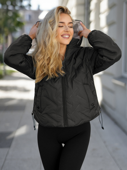 Γυναικείο μπουφάν μαύρο-μπεζ OZONEE JS/16M9315/392B