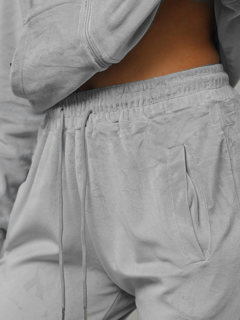 Γυναικείο βελούδινο σετ φόρμας Γκρί OZONEE JS/8C1176/2Z