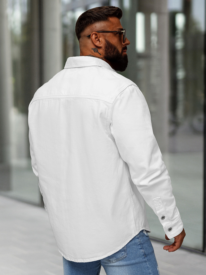 Ανδρικό τζιν πουκάμισο λευκό OZONEE L/CA777/2