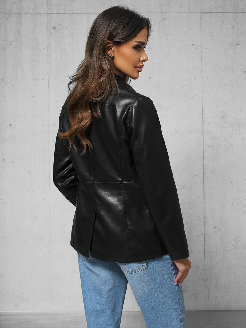 Γυναικείο δερμάτινο μπουφάν μαύρο OZONEE JS/11Z8121