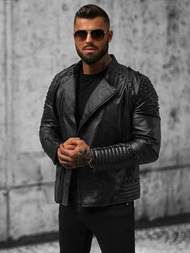 Ανδρικό δερμάτινο μπουφάν μαύρο OZONEE O/8901