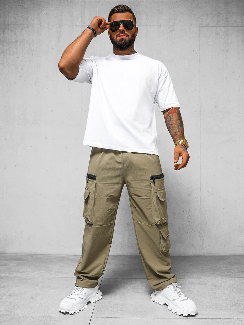 Ανδρικό παντελόνι σκούρο-μπεζ OZONEE O/PS5526