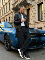 Ανδρικό δερμάτινο μπουφάν μαύρο OZONEE JS/11Z8105Z