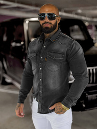 Ανδρικό τζιν πουκάμισο γραφίτη OZONEE O/51413