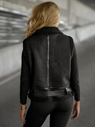 Γυναικείο δερμάτινο αμάνικο μπουφάν μαύρο OZONEE JS/11Z8238