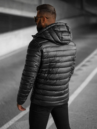 Ανδρικό δερμάτινο μπουφάν μαύρο OZONEE O/11Z8088